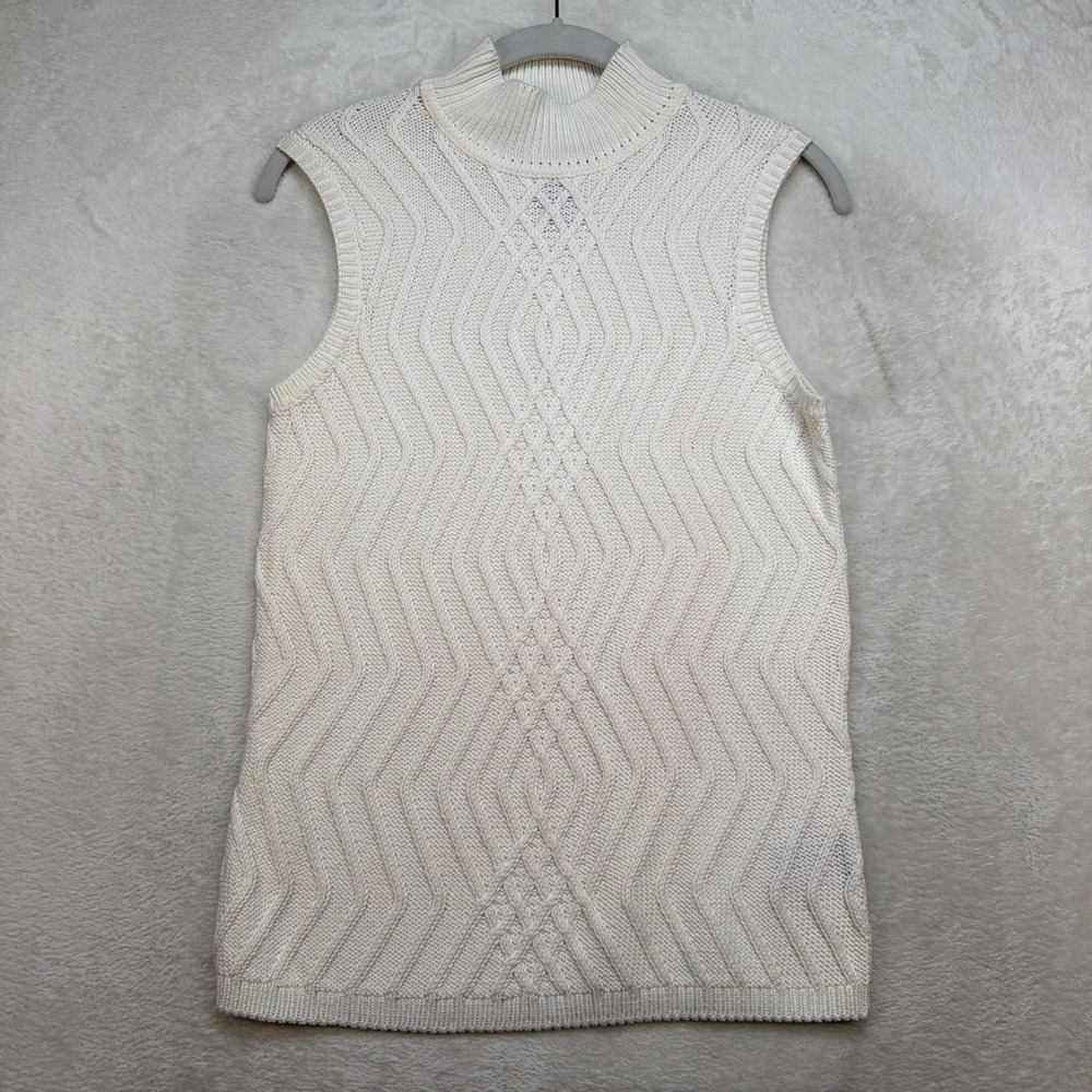 Jones New York Country Sweater Vest Womens Small Ivory‎ Mock Neck Knit Top